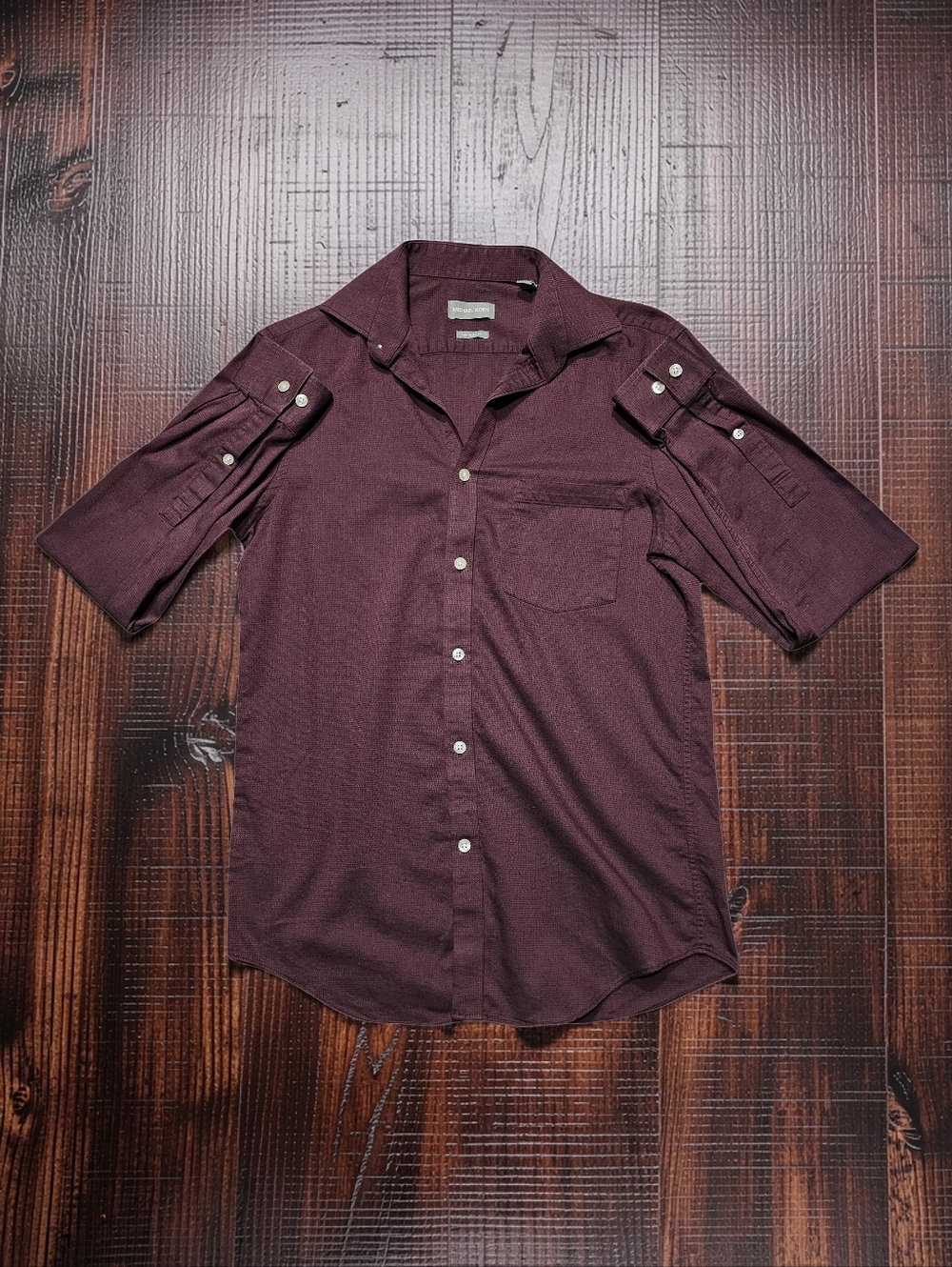 MICHAEL KORS Men's Long-Sleeve Button-Up Shirt - Deep Burgundy. Size S.